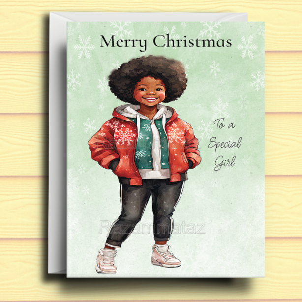 Black Girl E Christmas Card